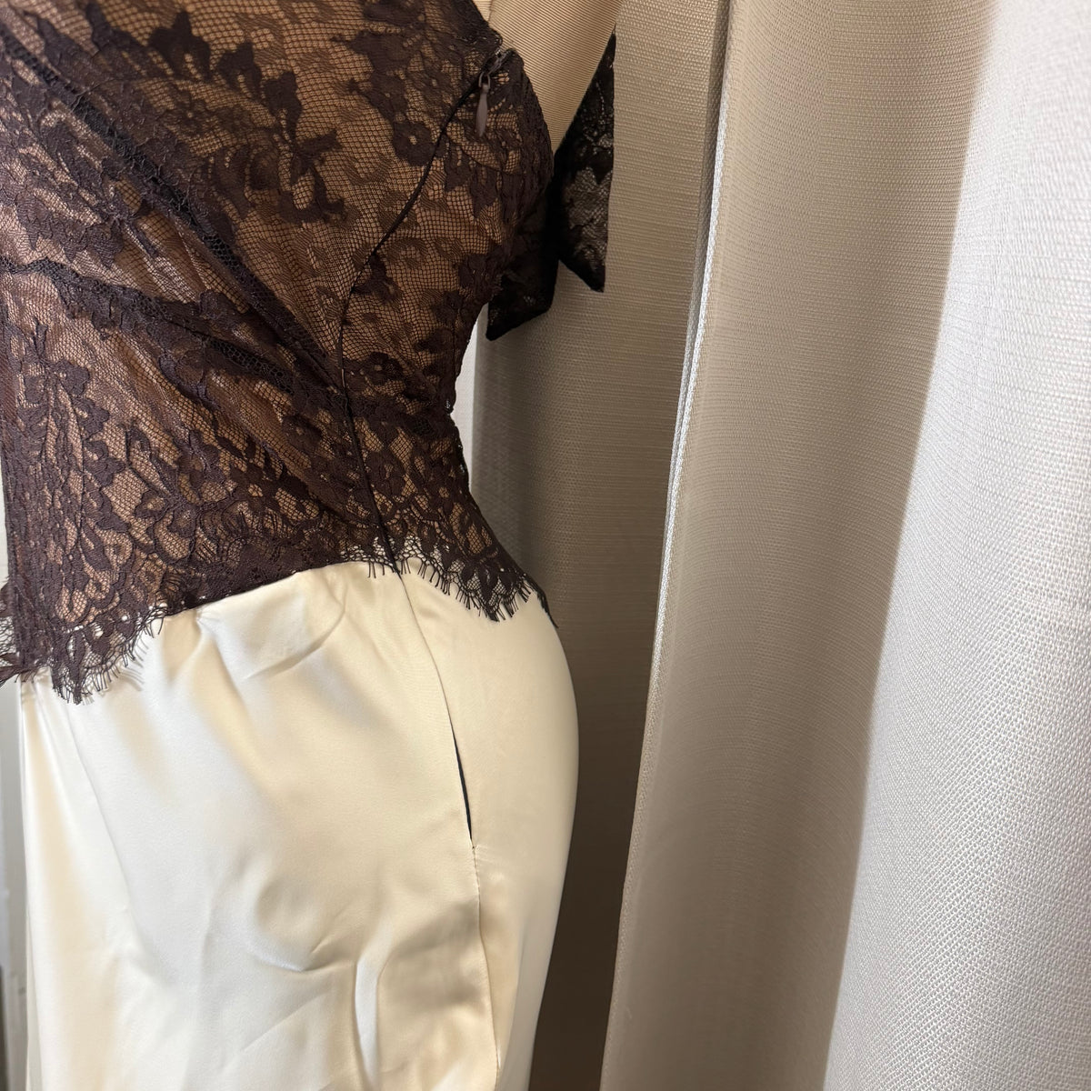 Romance Lace Halter Maxi Dress-Cream/Brown
