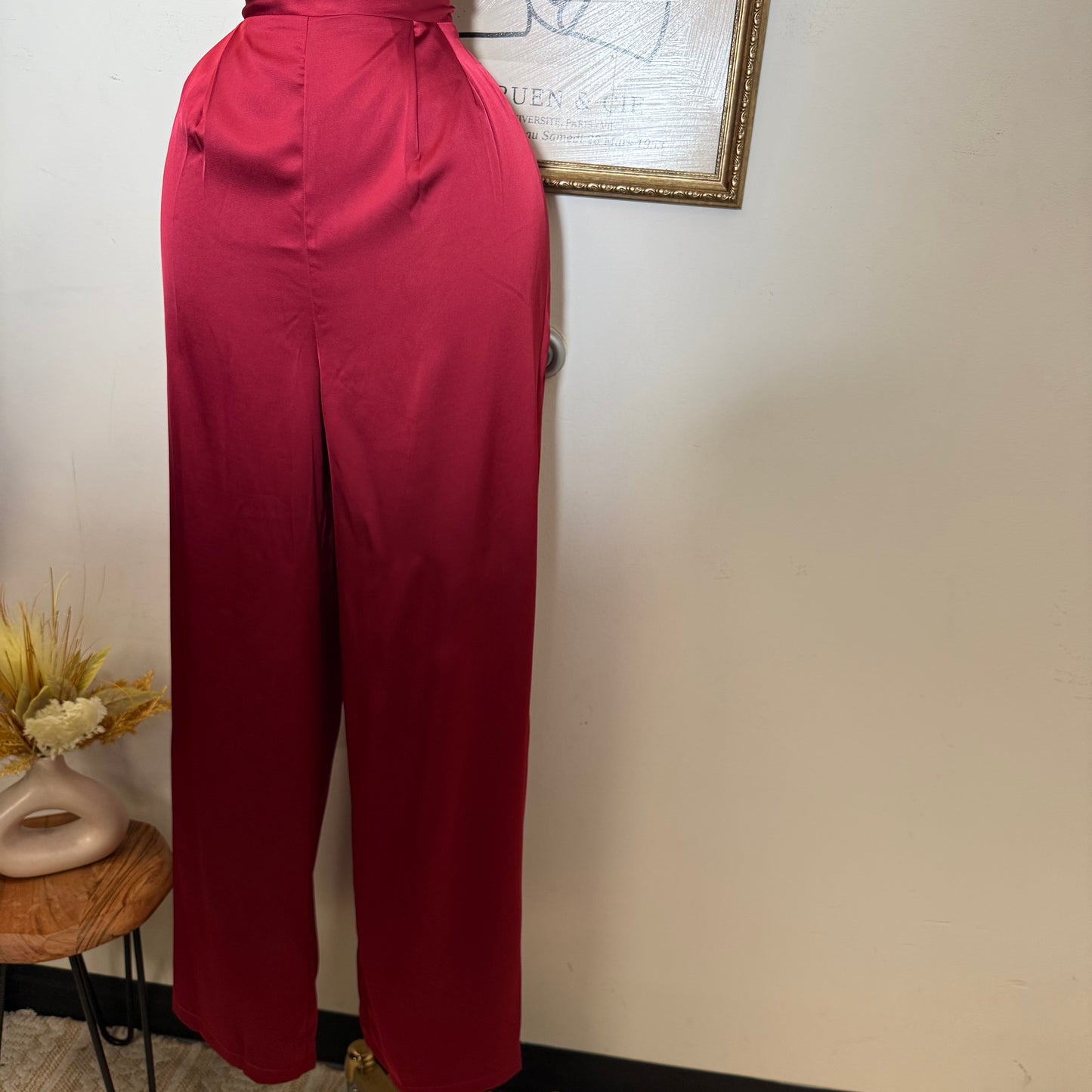 Cowl Halter Neck Wide Leg Jumpsuit-Red