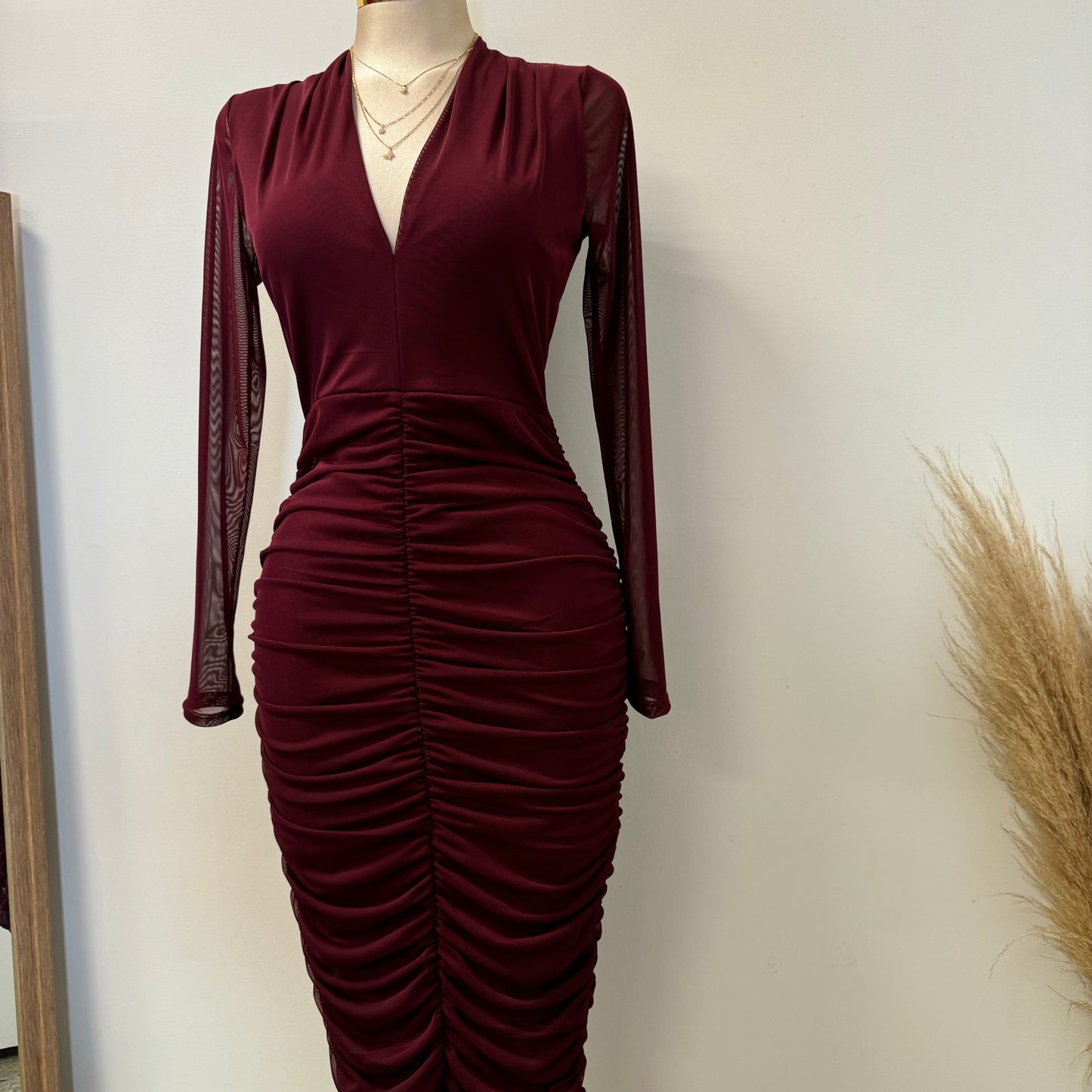 Cherry Mesh Dress-Burgundy