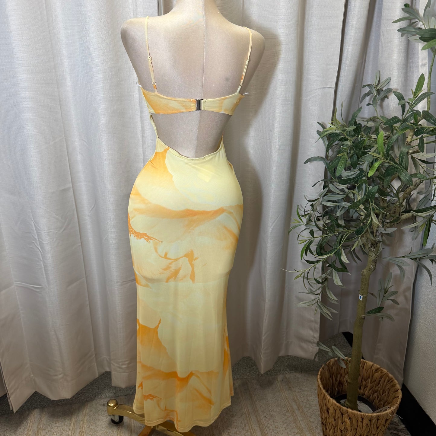 Mesh Spaghetti Mesh Dress-yellow