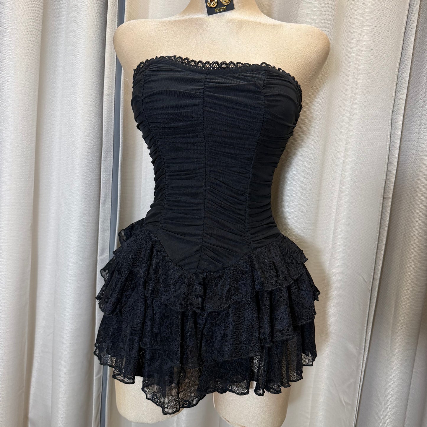 Tube Lace Mini flare dress-black