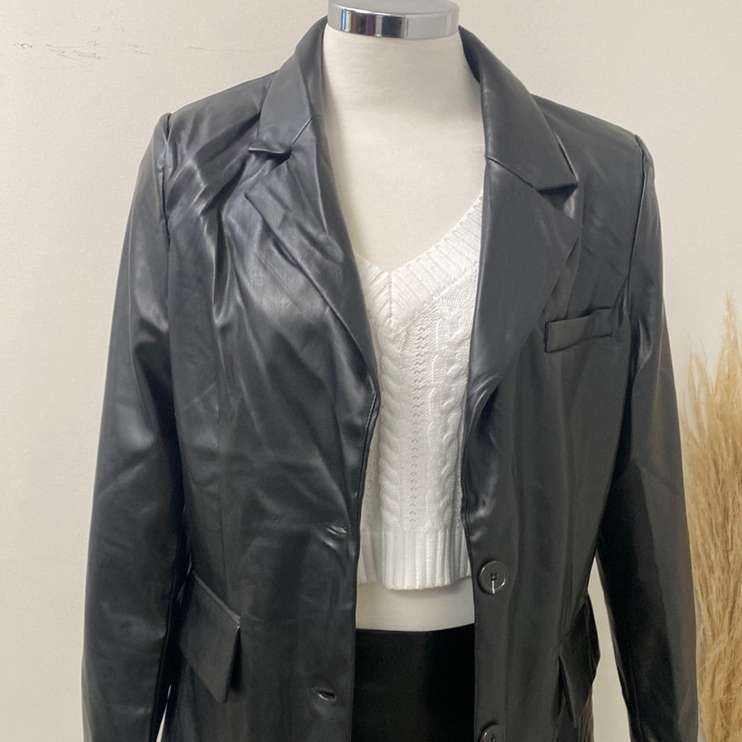 Lane Oversized leather Blazer -Black