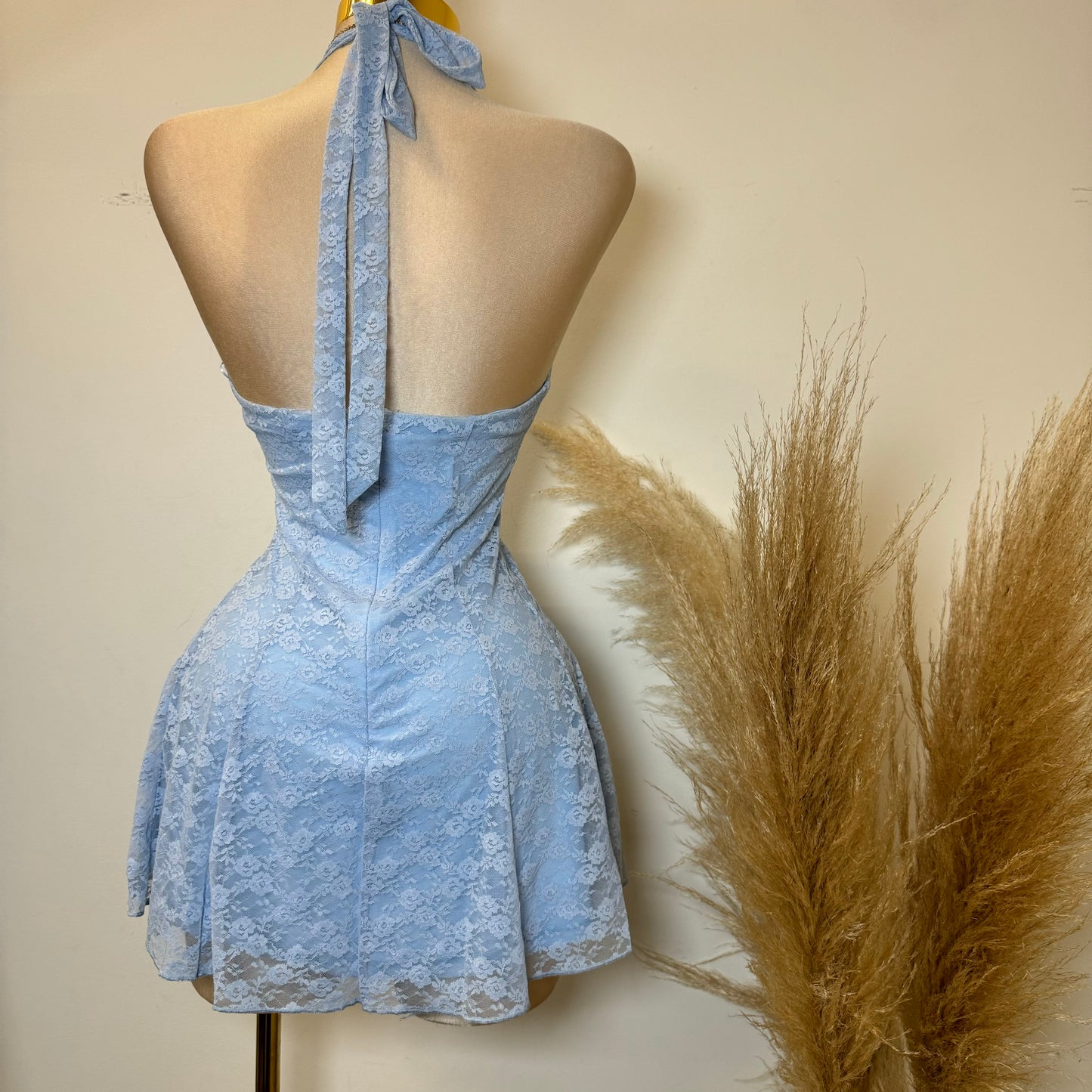 Amy Lace Halter Dress-Baby Blue