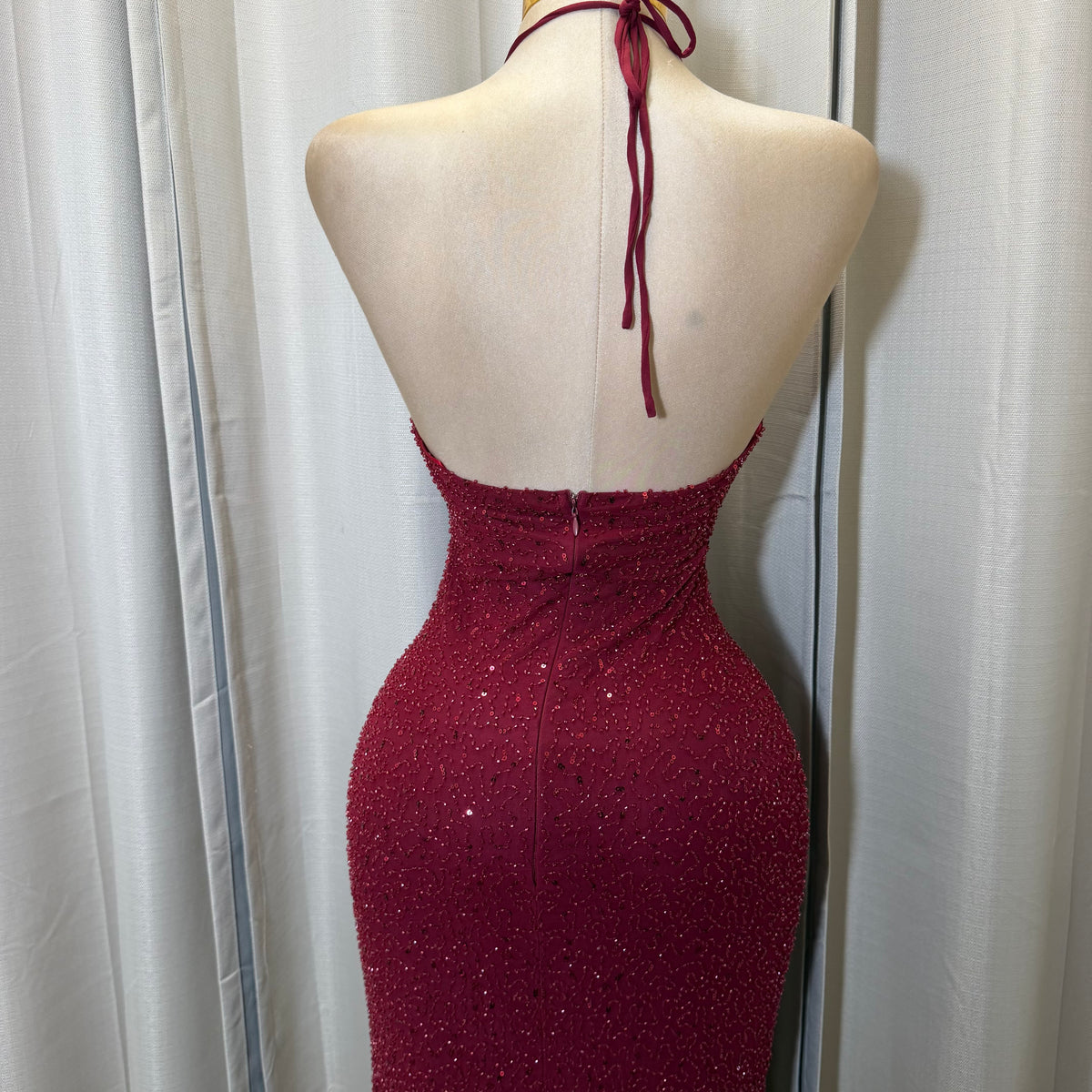Bead cowl Maxi Dress-Burgundy