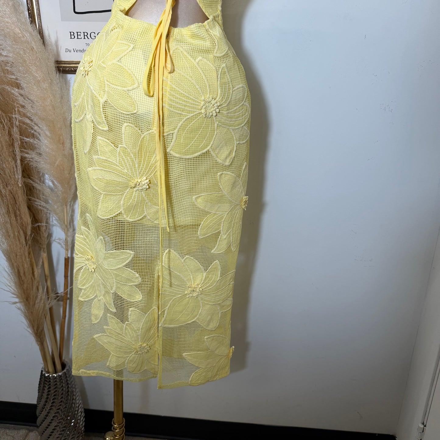 Halter Neck with Lace up back Midi Dress- Yellow