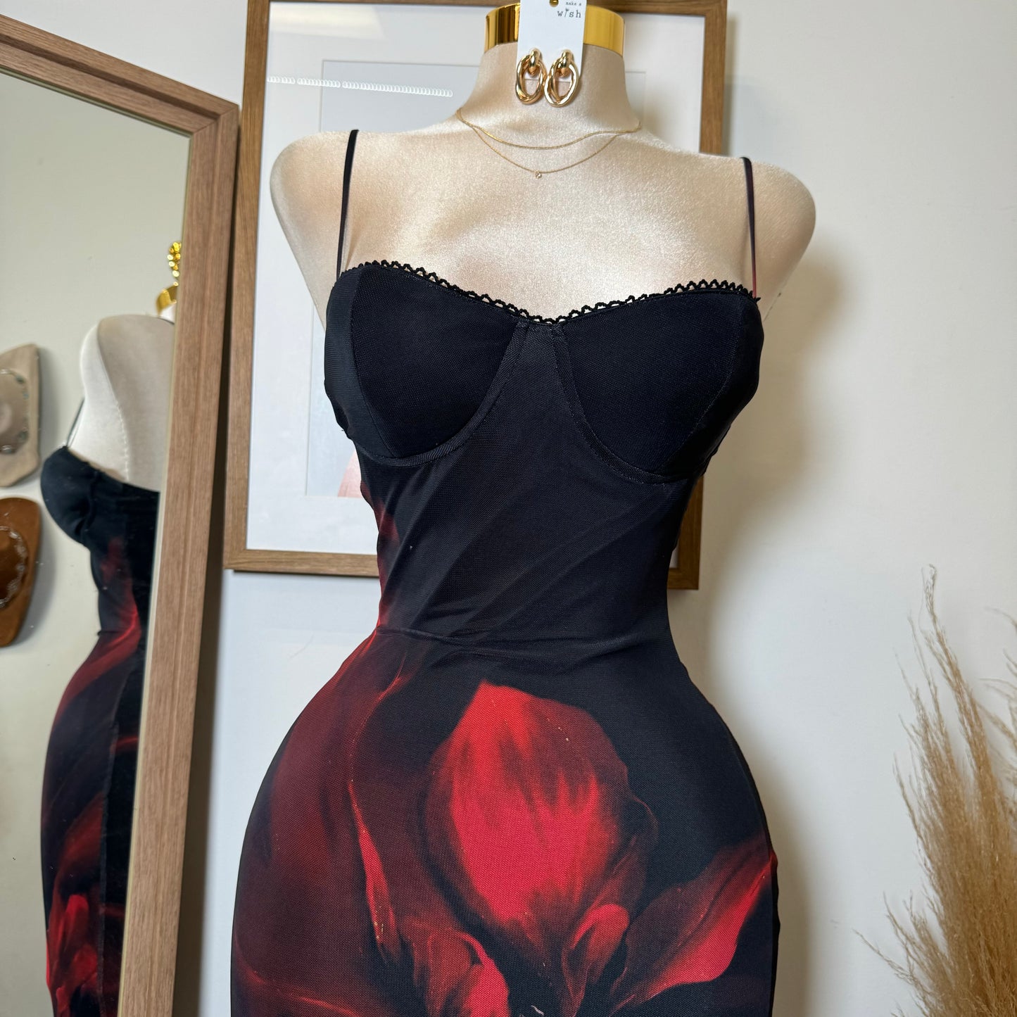 Alivis Mesh Spaghetti Dress-Black