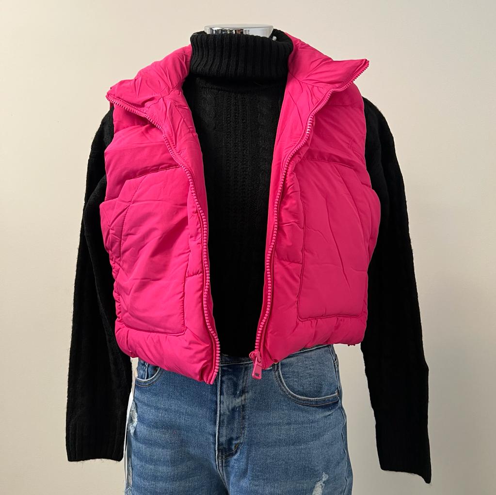 Elaine Puffer Vest-Hot Pink