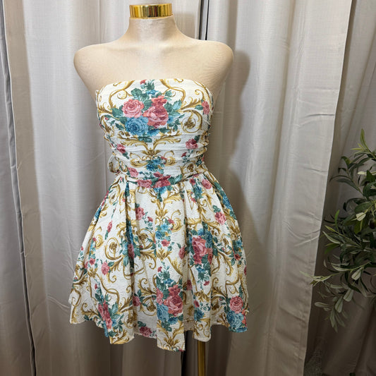 Floral pleated bow Mini Fit and Flare Dress-Multi