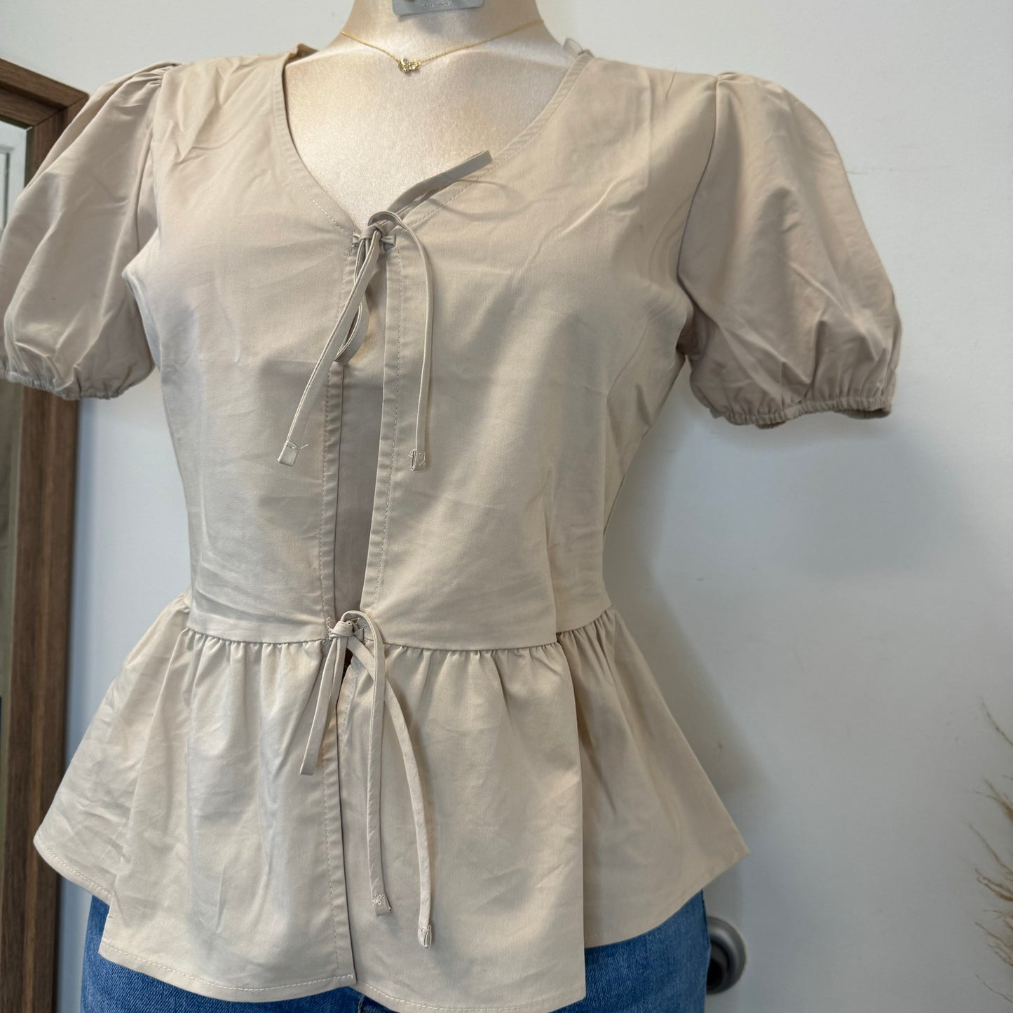 Bow Bubble Top-Taupe