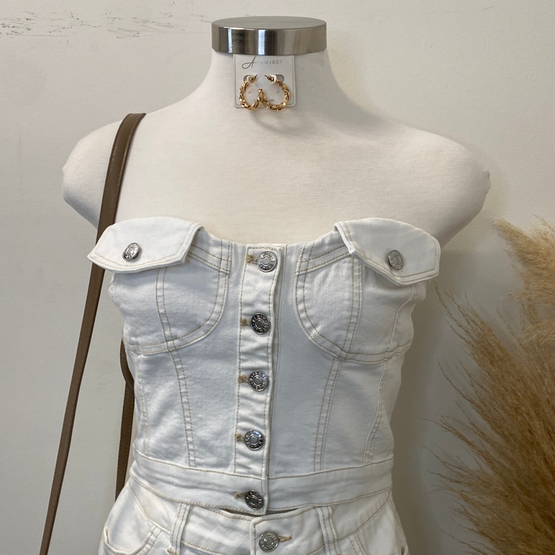 Tube Denim Top-White