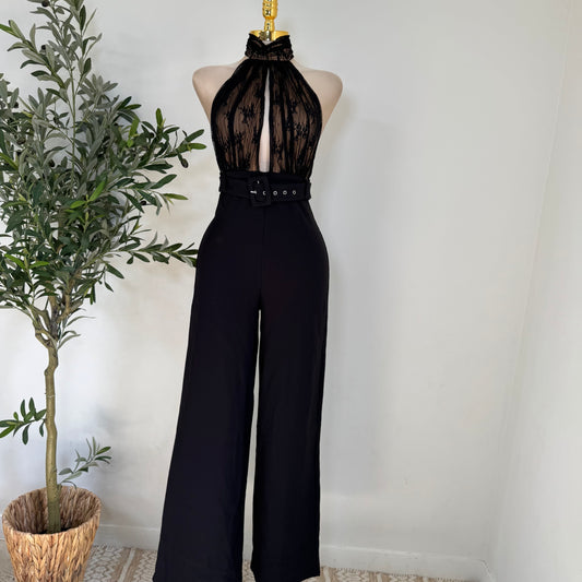 LACE & STRETCH WOVEN JUMPSUIT