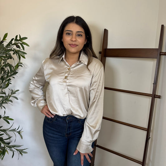 Button Up silk Blouse-Cream