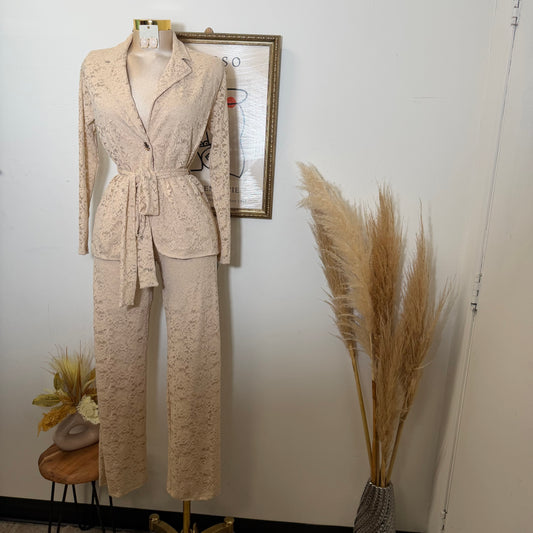 Lace blazer Pant Set -Beige