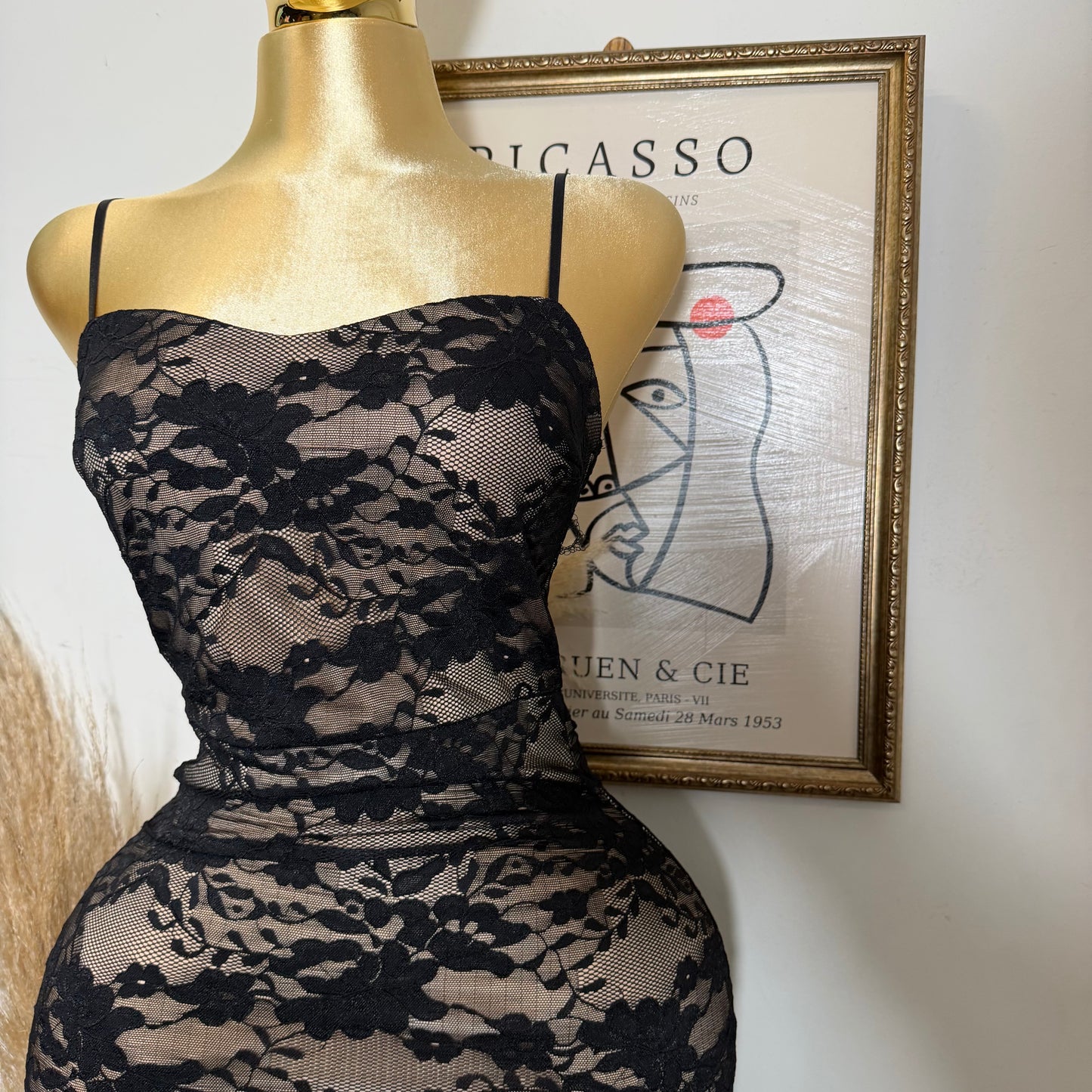 Lace Midi Dress-Black
