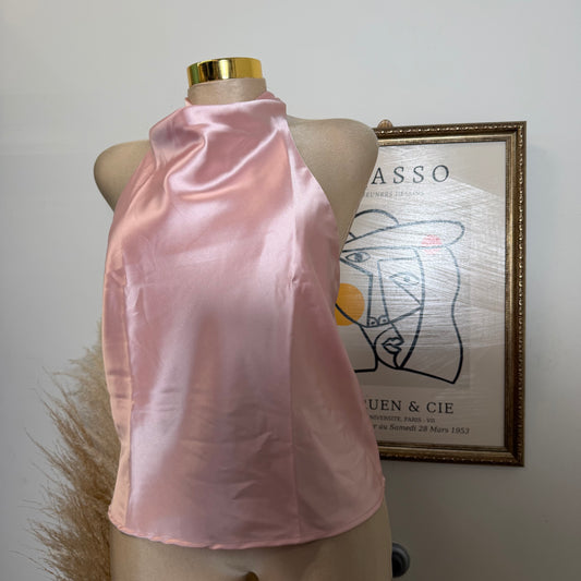 Satin Halter Top-Baby Pink