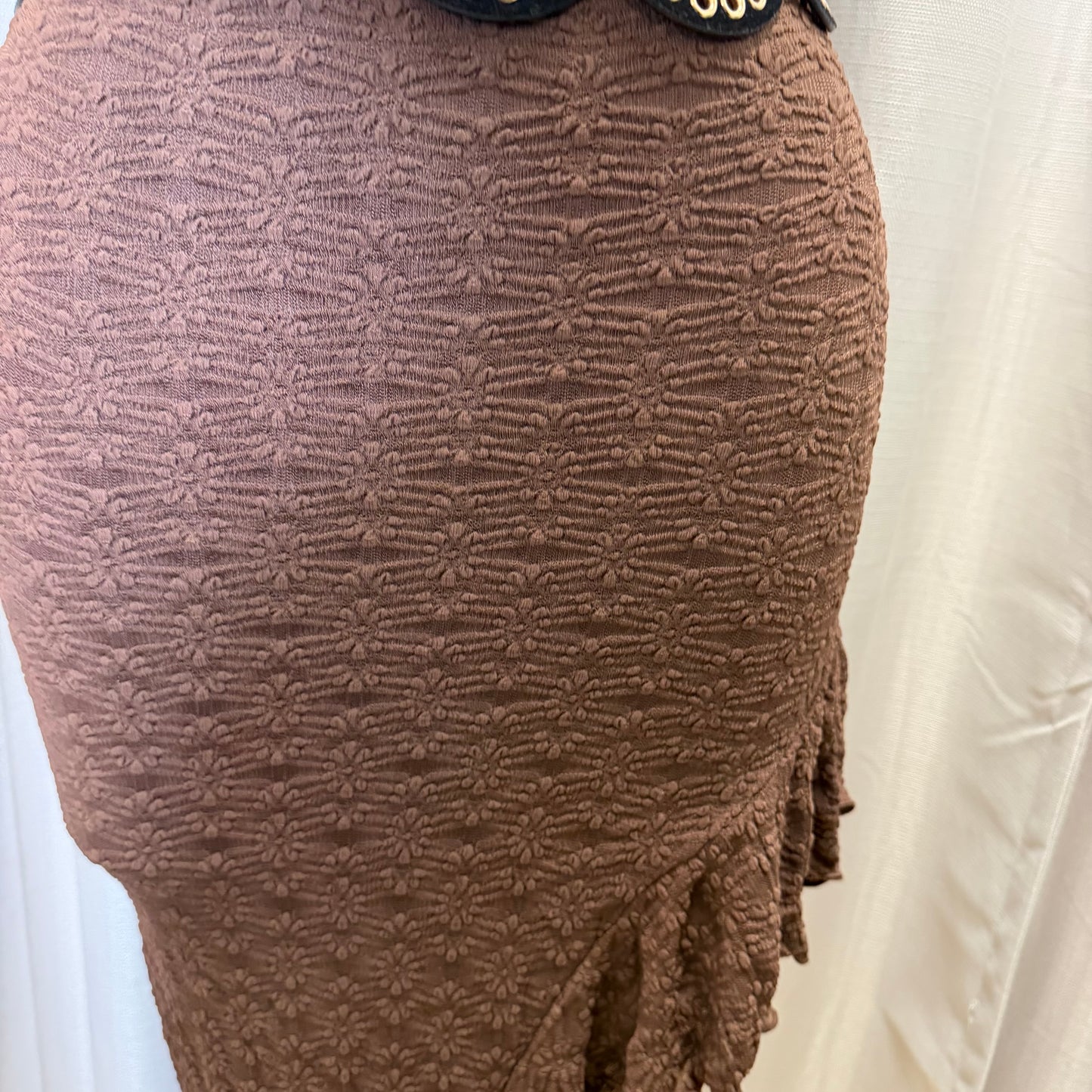 Daisy Asymmetric Skirt Midi Dress-Brown