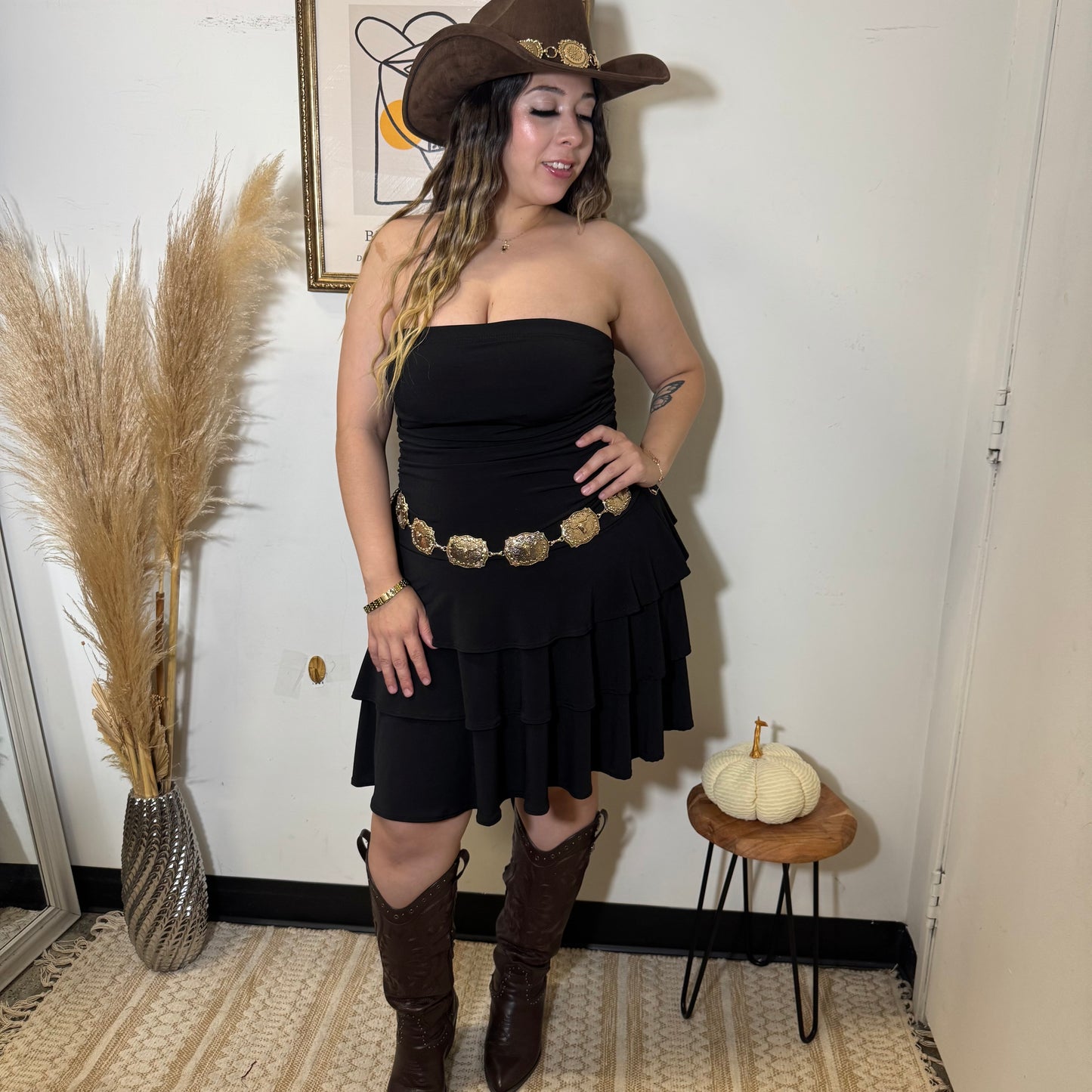 Ruffle Tube Dress-Black