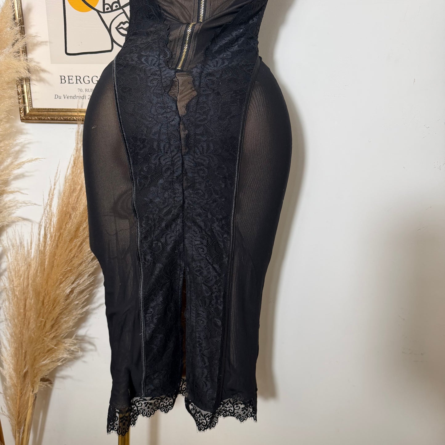 Lace Midi Dress-Black