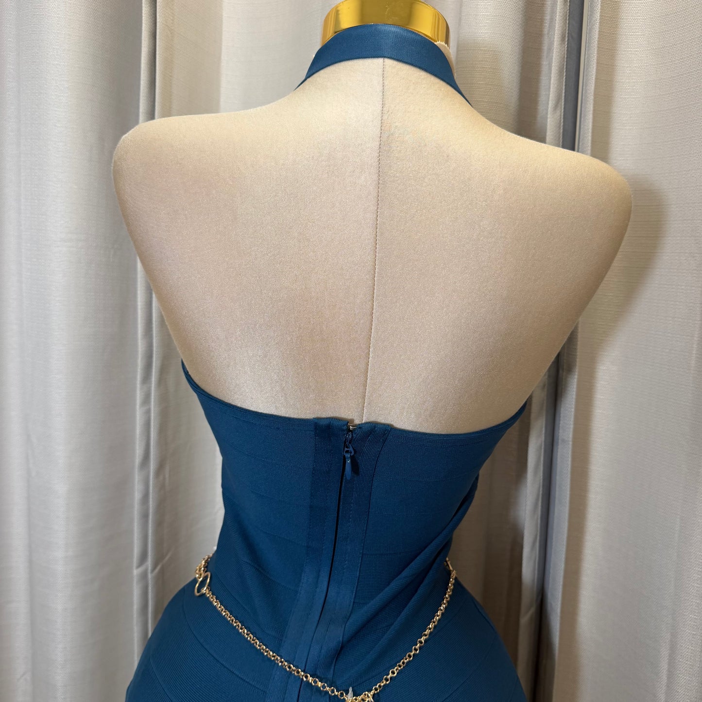 Sleeveless Halter Bandage Mini Dress-Teal