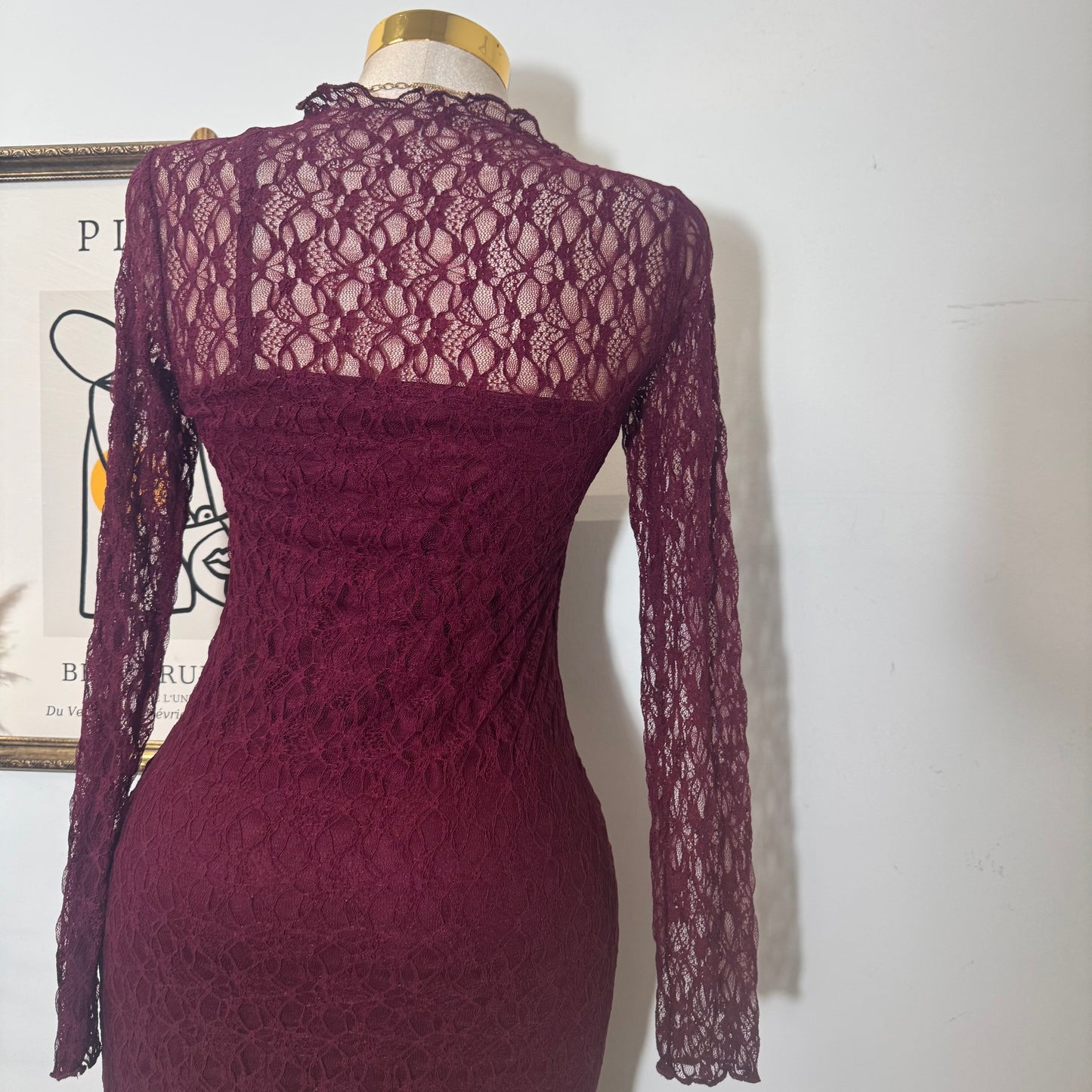 Rosie Lace Midi Dress-Burgundy