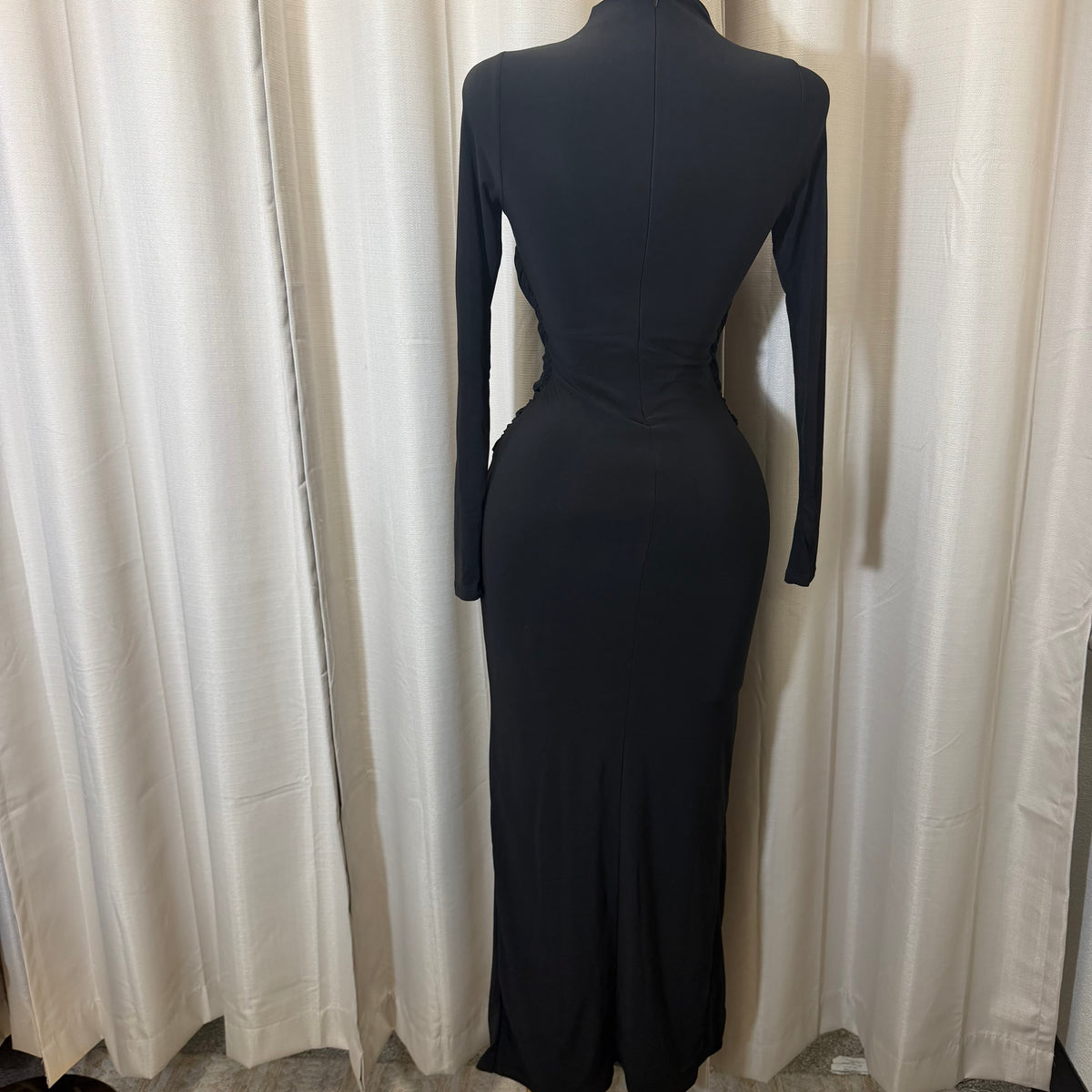 Front Trim Wrap Maxi Dress-Black