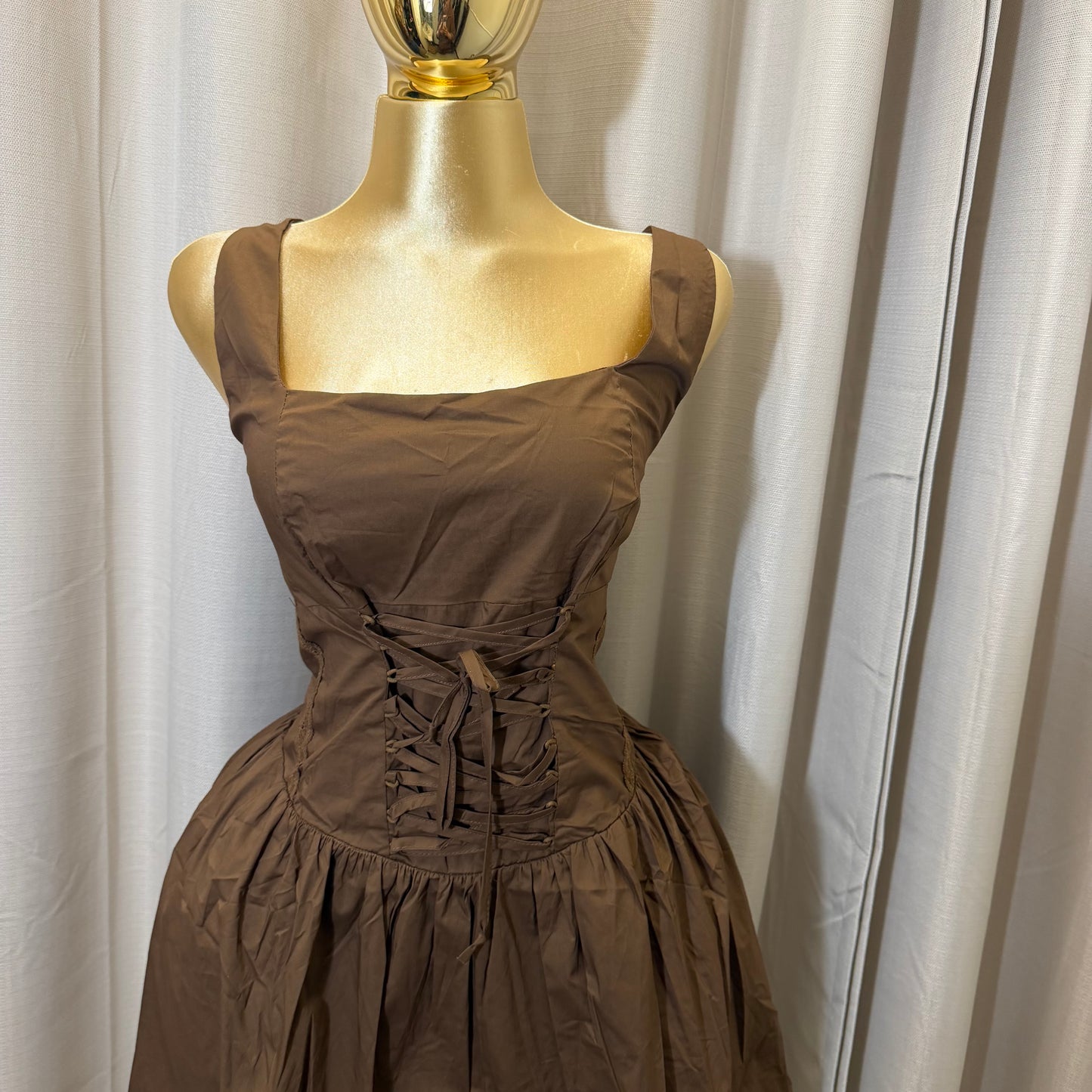 PL-Square Neck Mini Dress-Brown