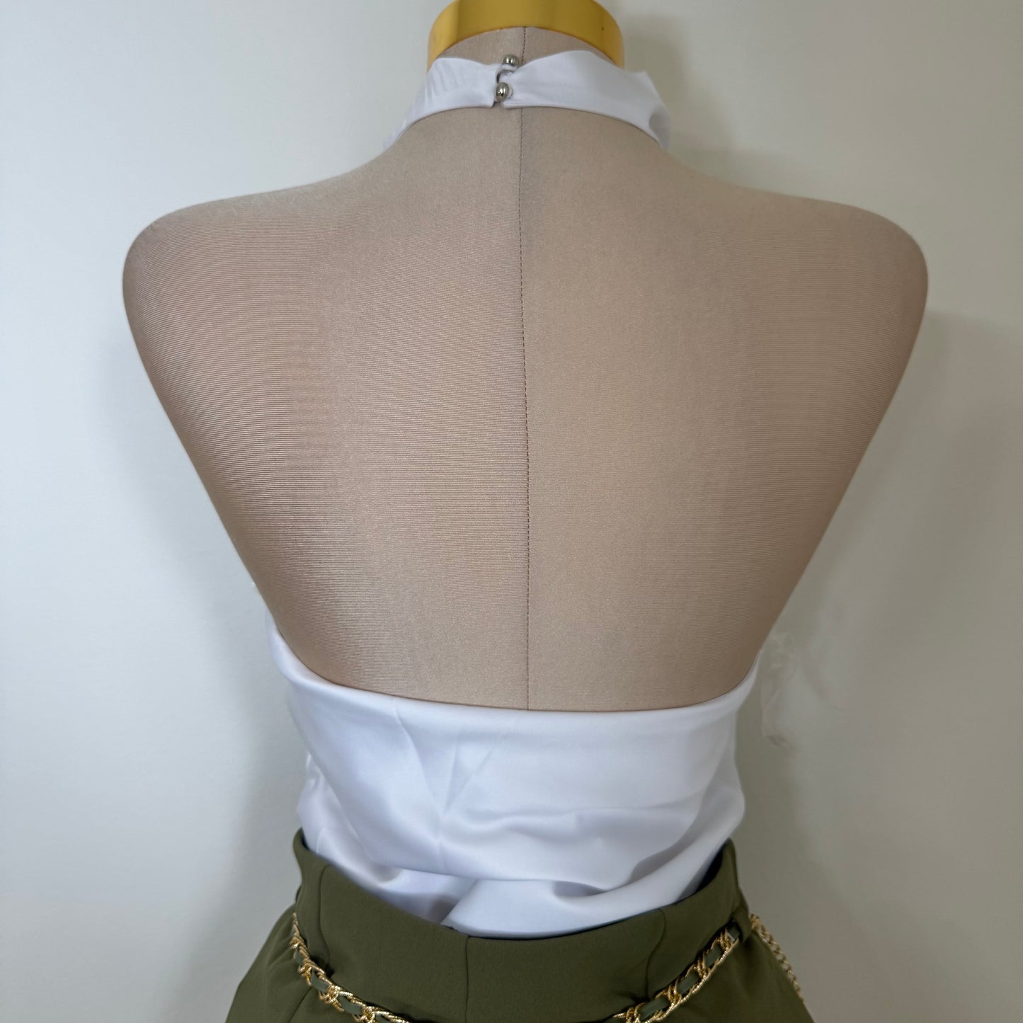 Satin Halter Open Back Top-White