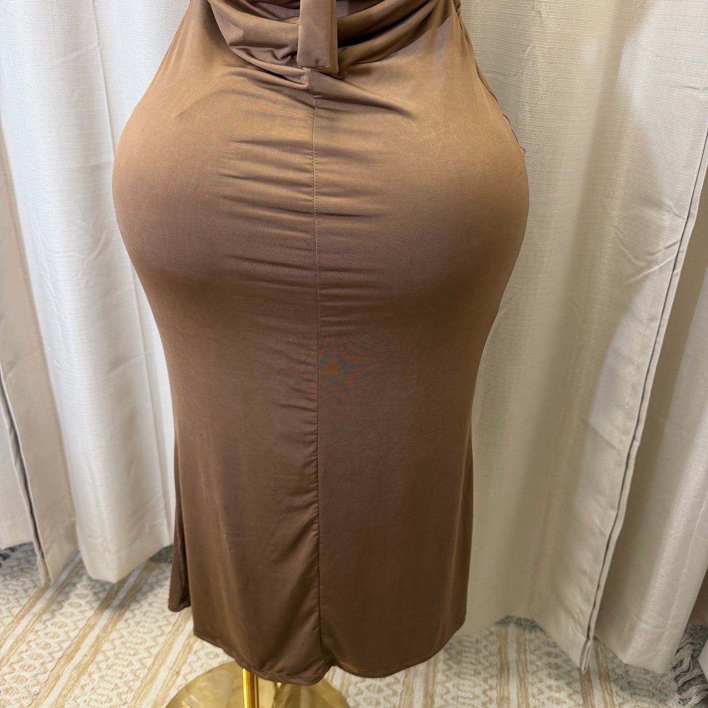 PL-Halter Midi Dress-Brown
