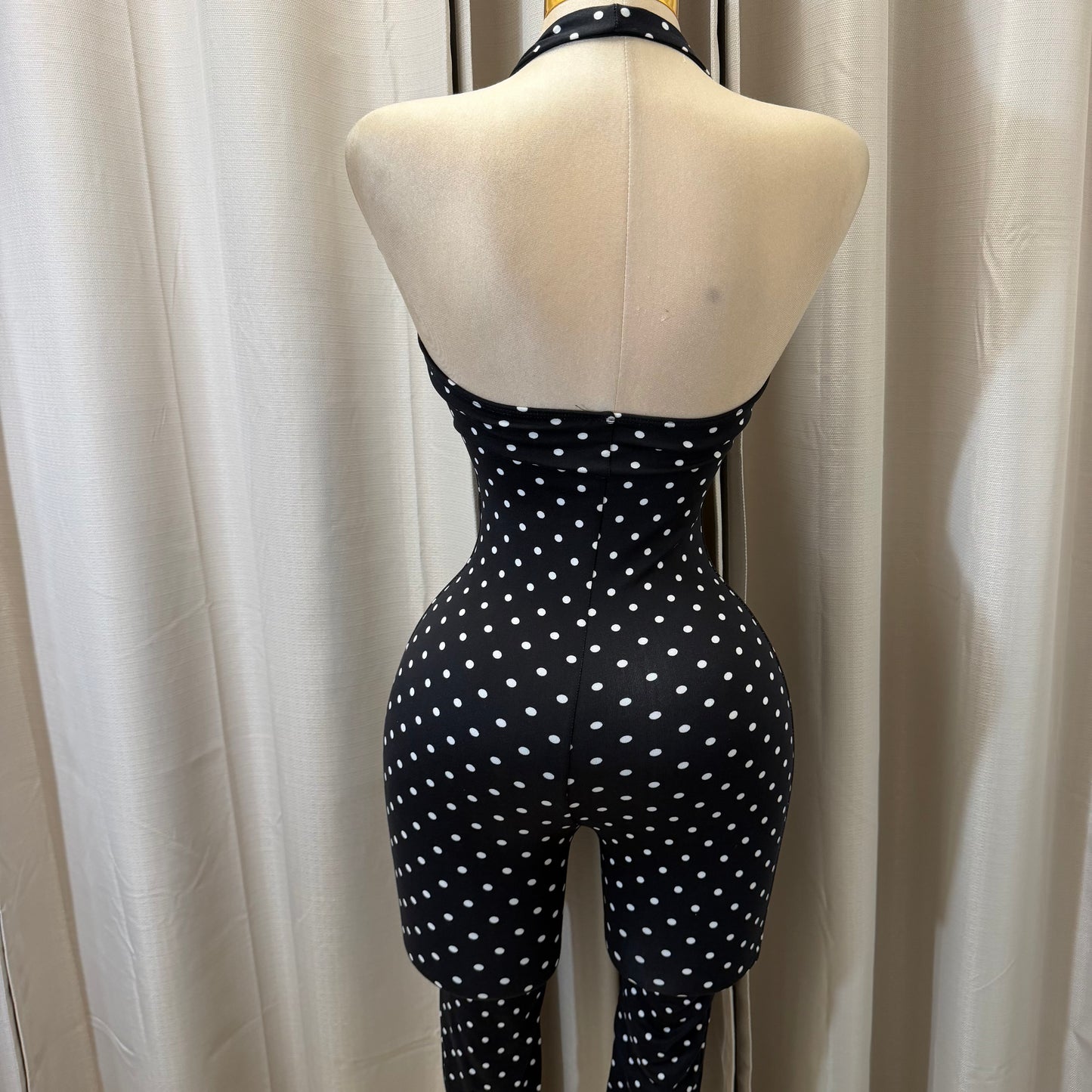 Halter Polka dot Jumpsuit with headband-white/black