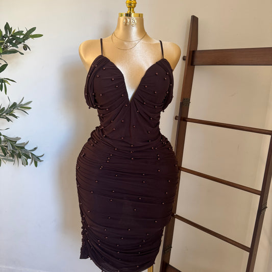 Aria Pearl Dress PL-Brown
