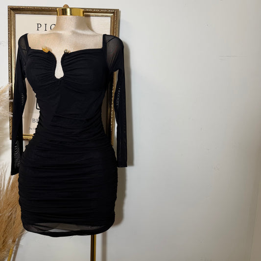 Off Shoulder Ruched Bodycon Mini Dress-Black