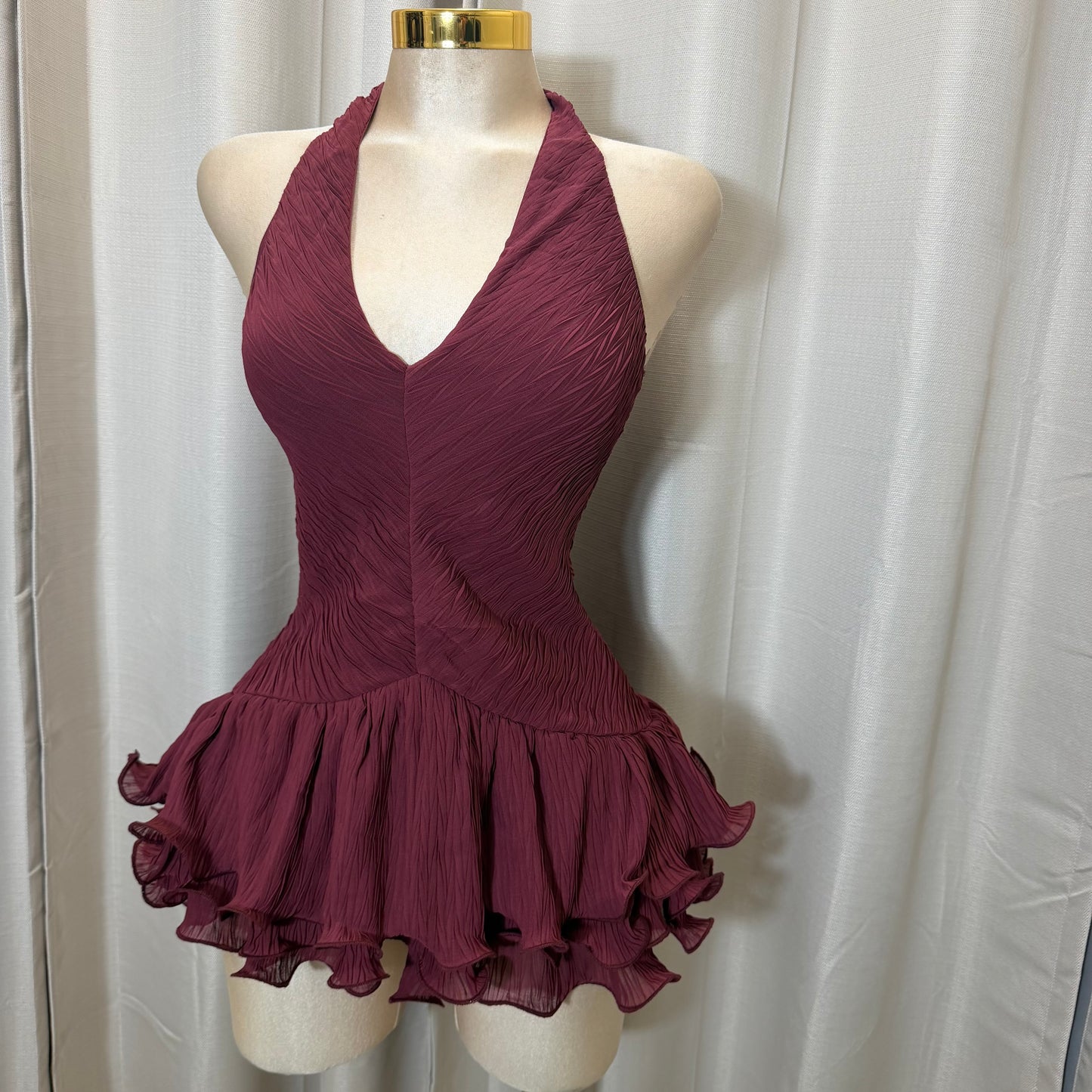 Halter Flare Dress-Burgundy