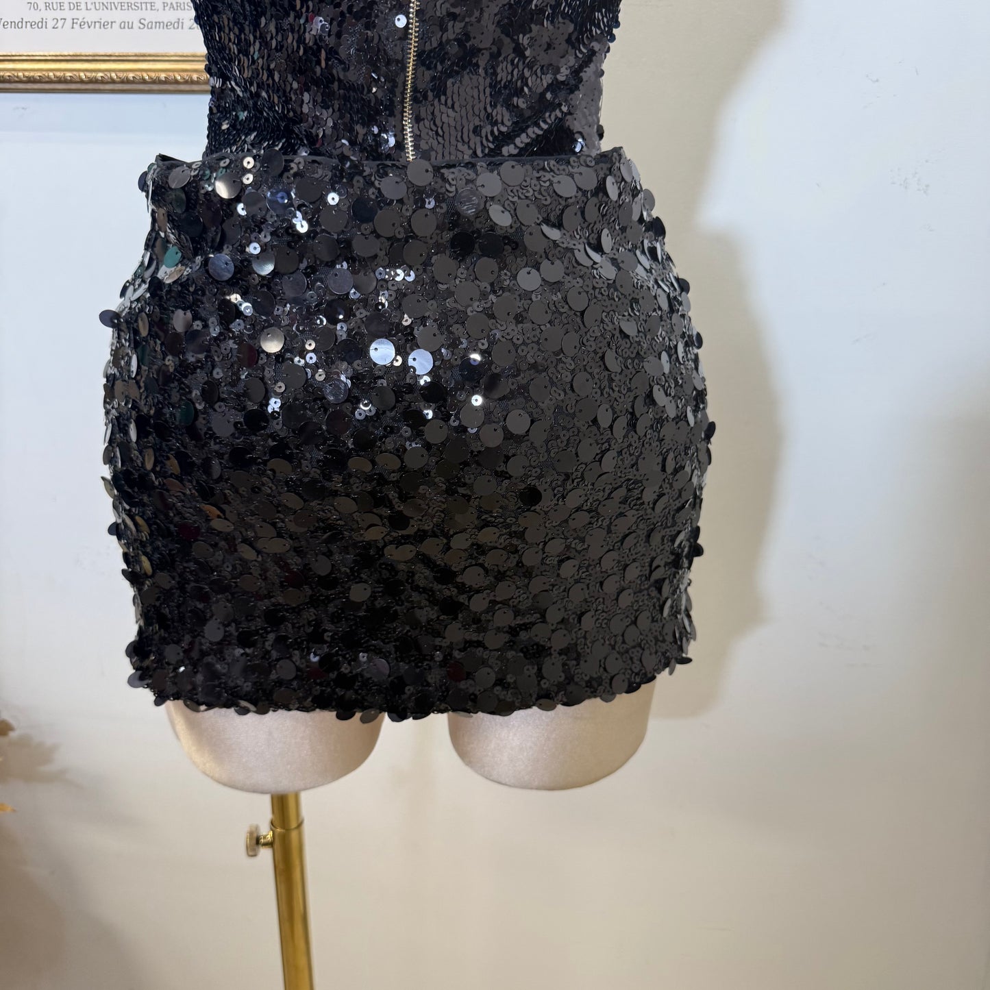 Low Waisted Sequin Micro Mini Skirt-Black