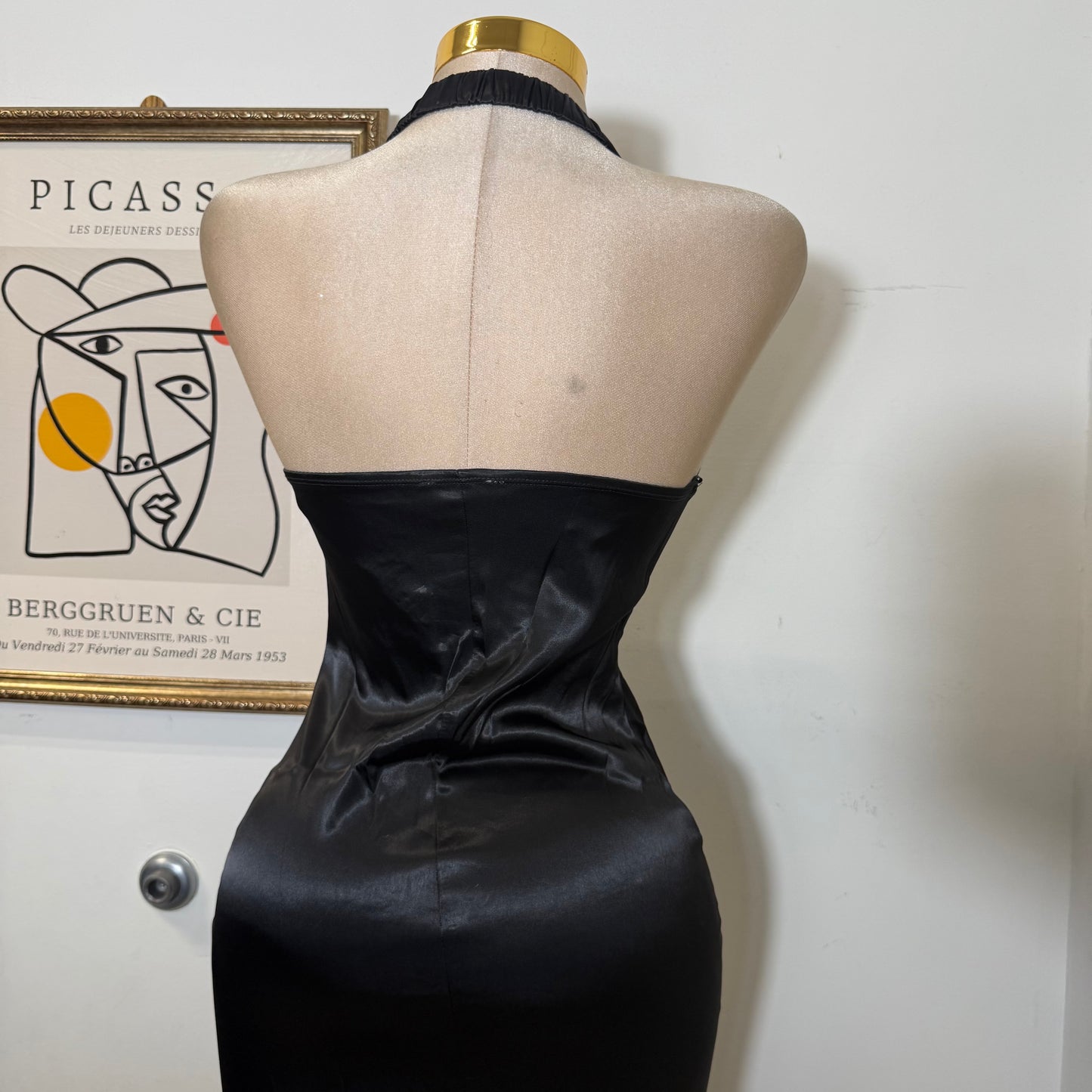 Corset Halter Satin Dress-Black