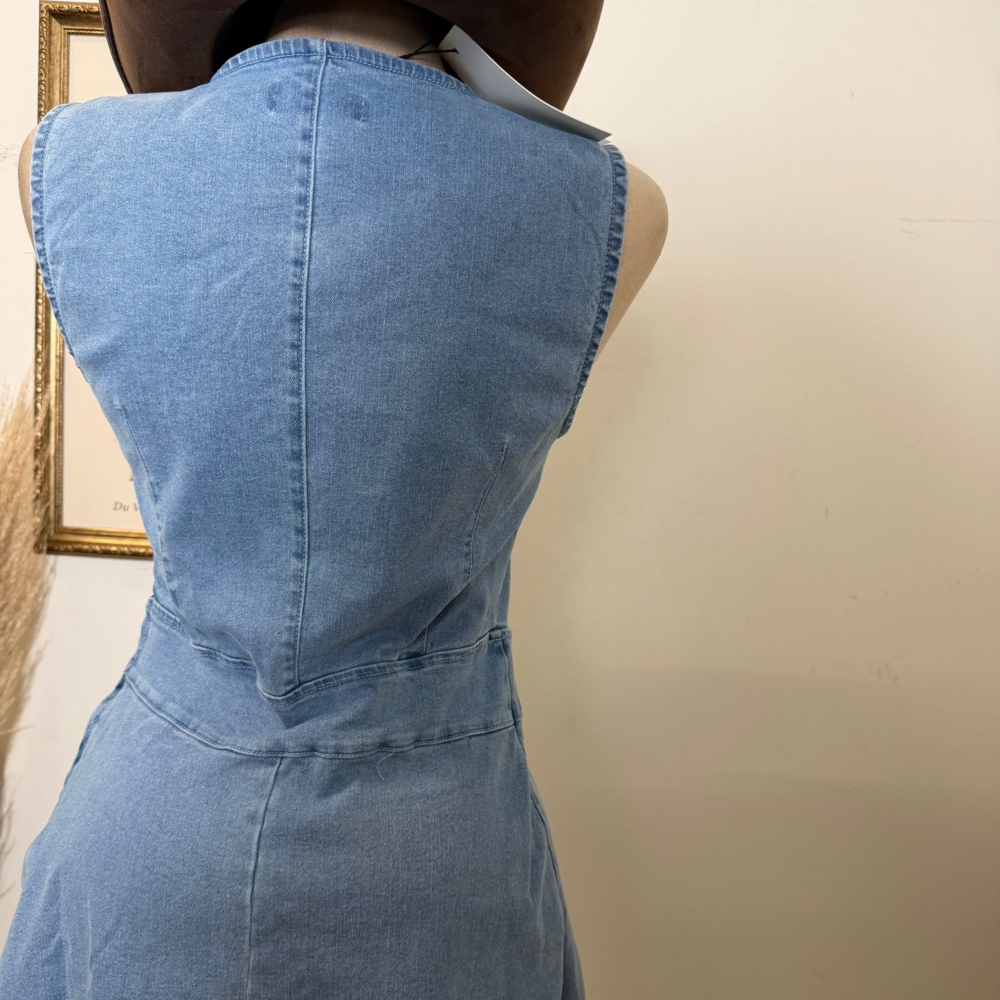 Round Neck Midi Denim Dress-LT Blue