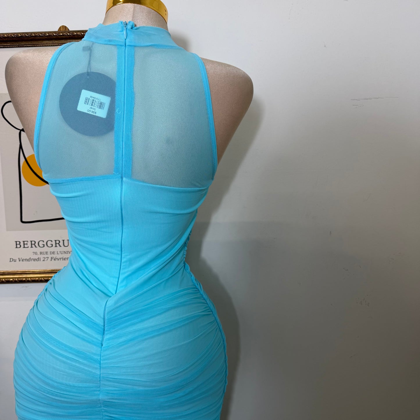 Mesh Sleeveless Dress-Baby Blue