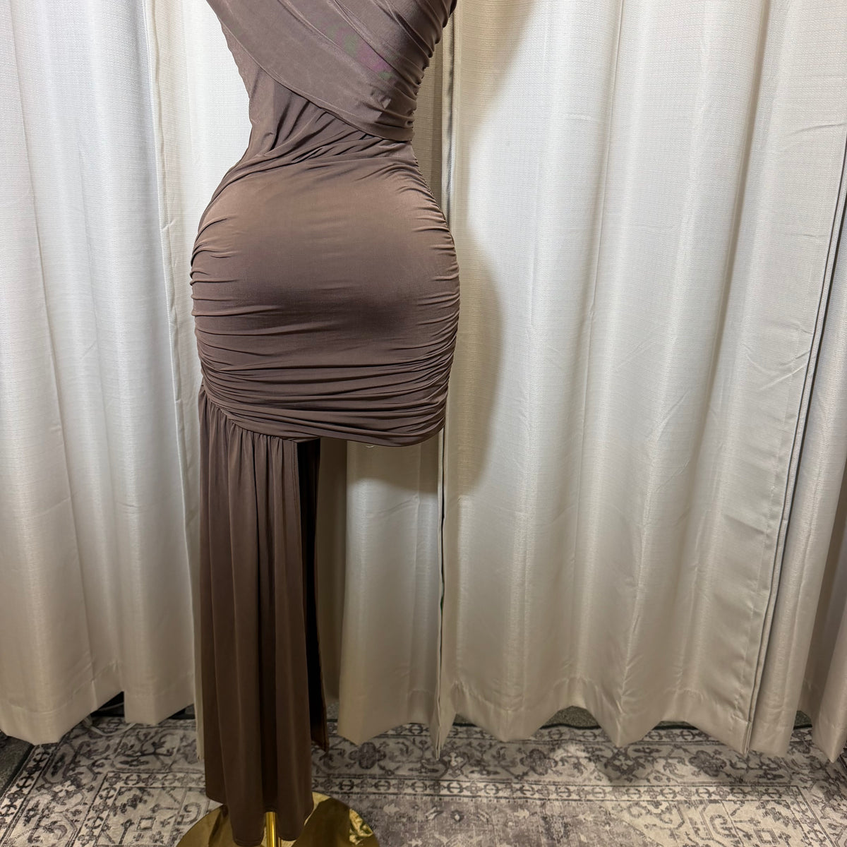 Asymmetric Wrap Dress-Mocha