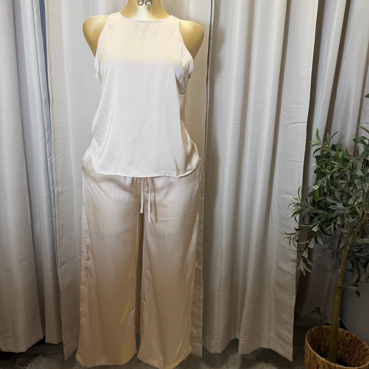 Satin Pant Set-Ivory