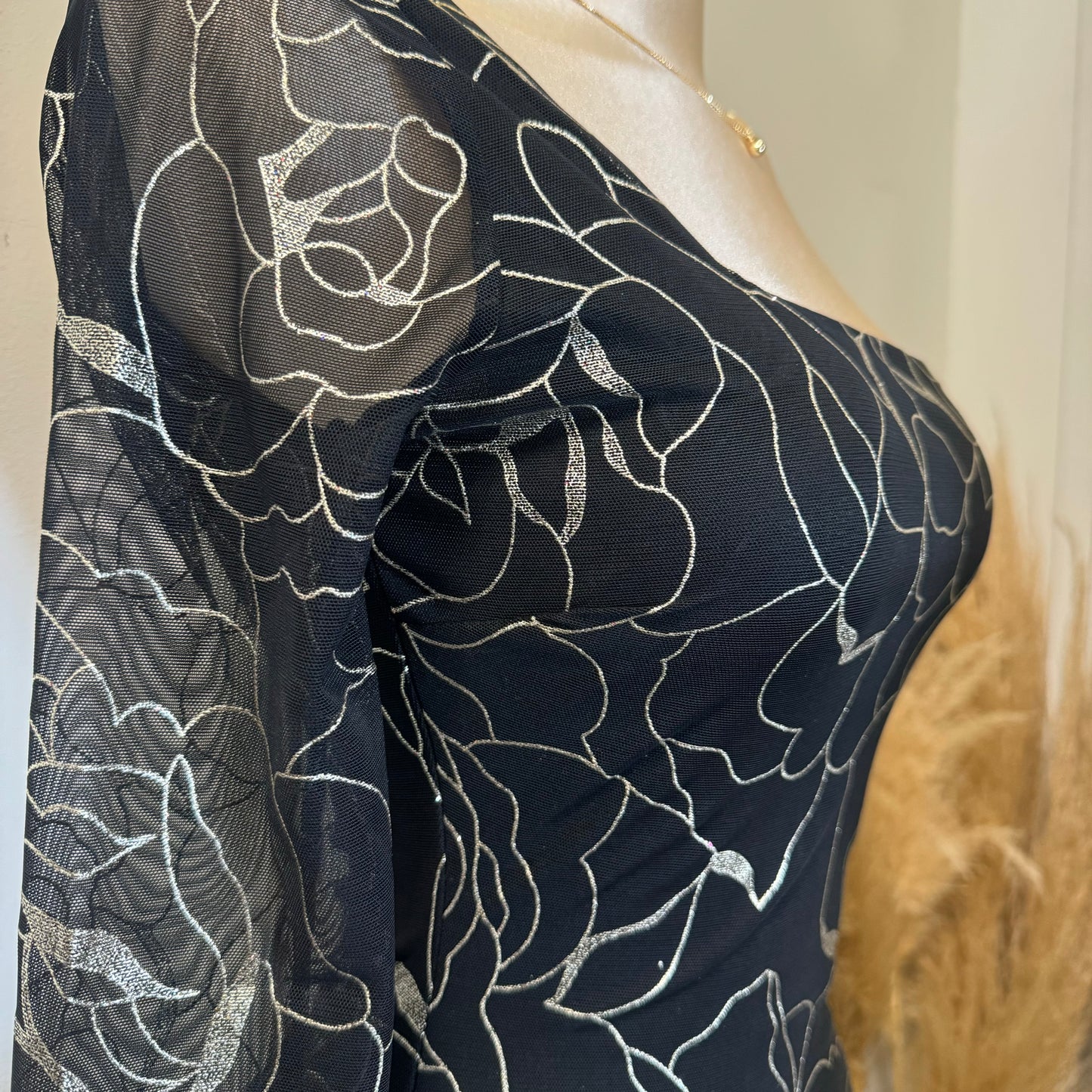 Zuleyna Metallic Foiled Mesh Dress-Black