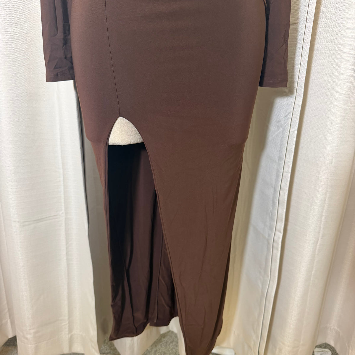 Front Trim Wrap Maxi Dress-Brown