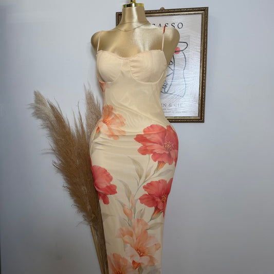 PL-Mesh Flower Strapless-Yellow
