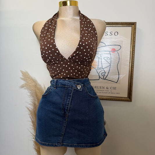 Polka Dot Halter Neck Top-Brown