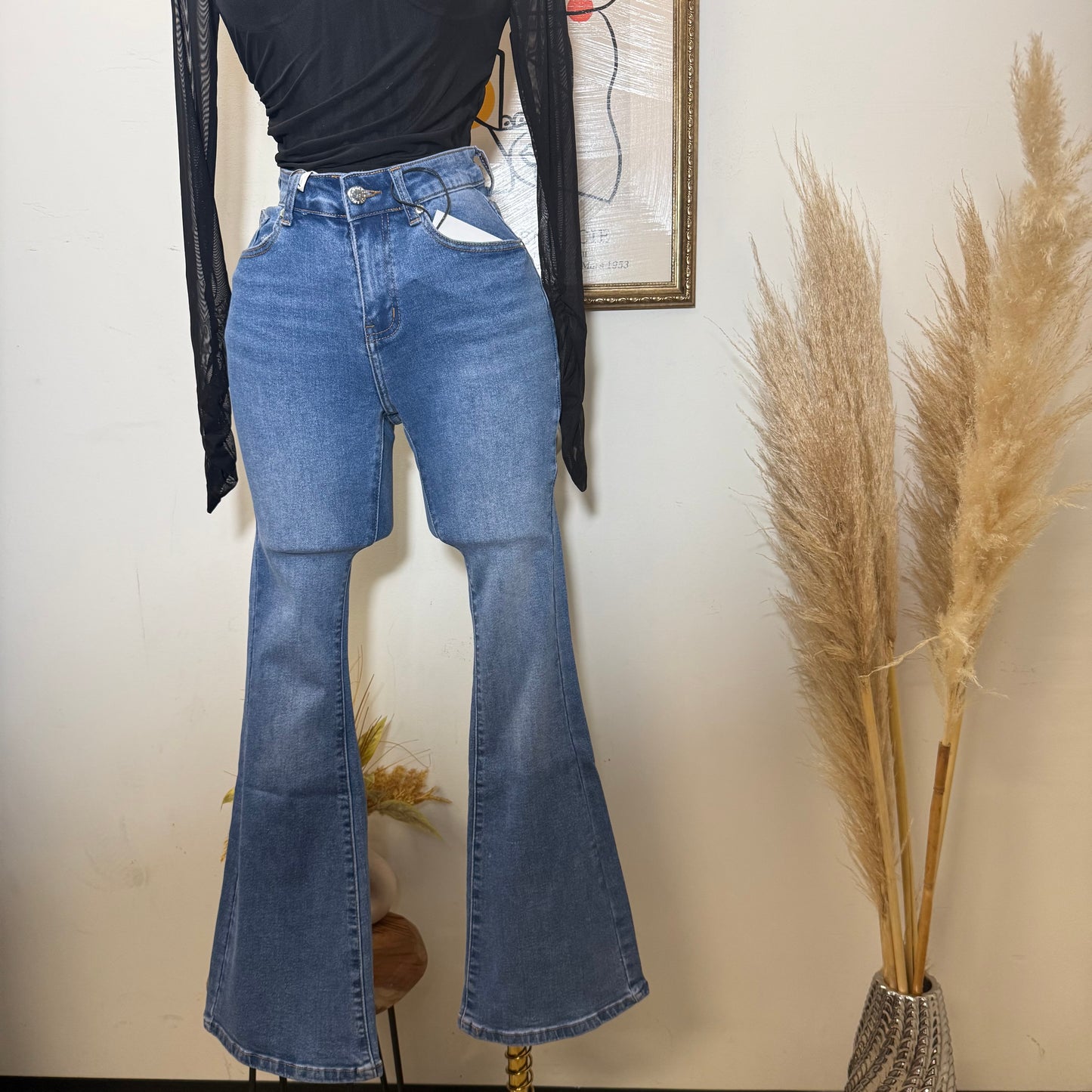 Flare Denim Stretchy Material Jeans- Blue
