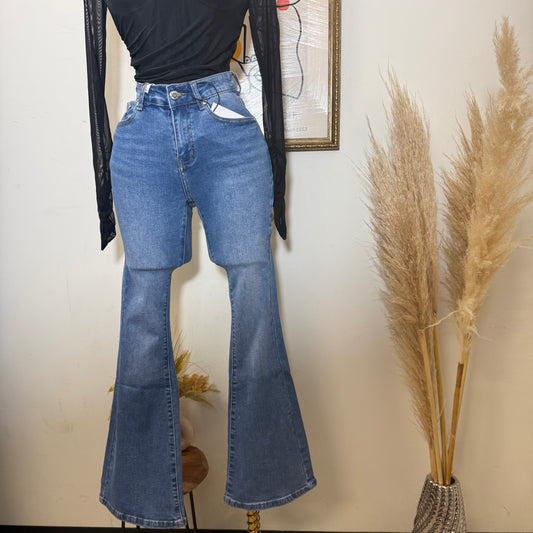 Flare Denim Stretchy Material Jeans- Blue