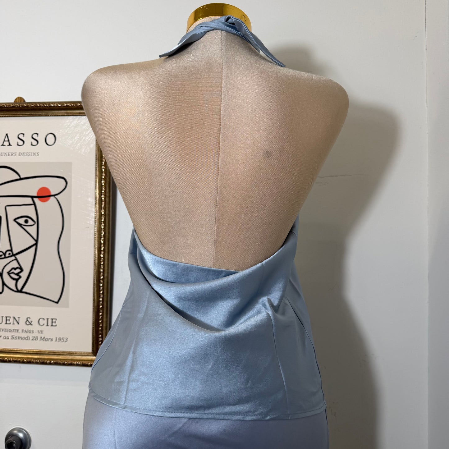 Satin Halter Top- Baby Blue