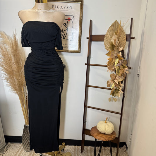 Long Maxi Off Shoulder Dress-Black