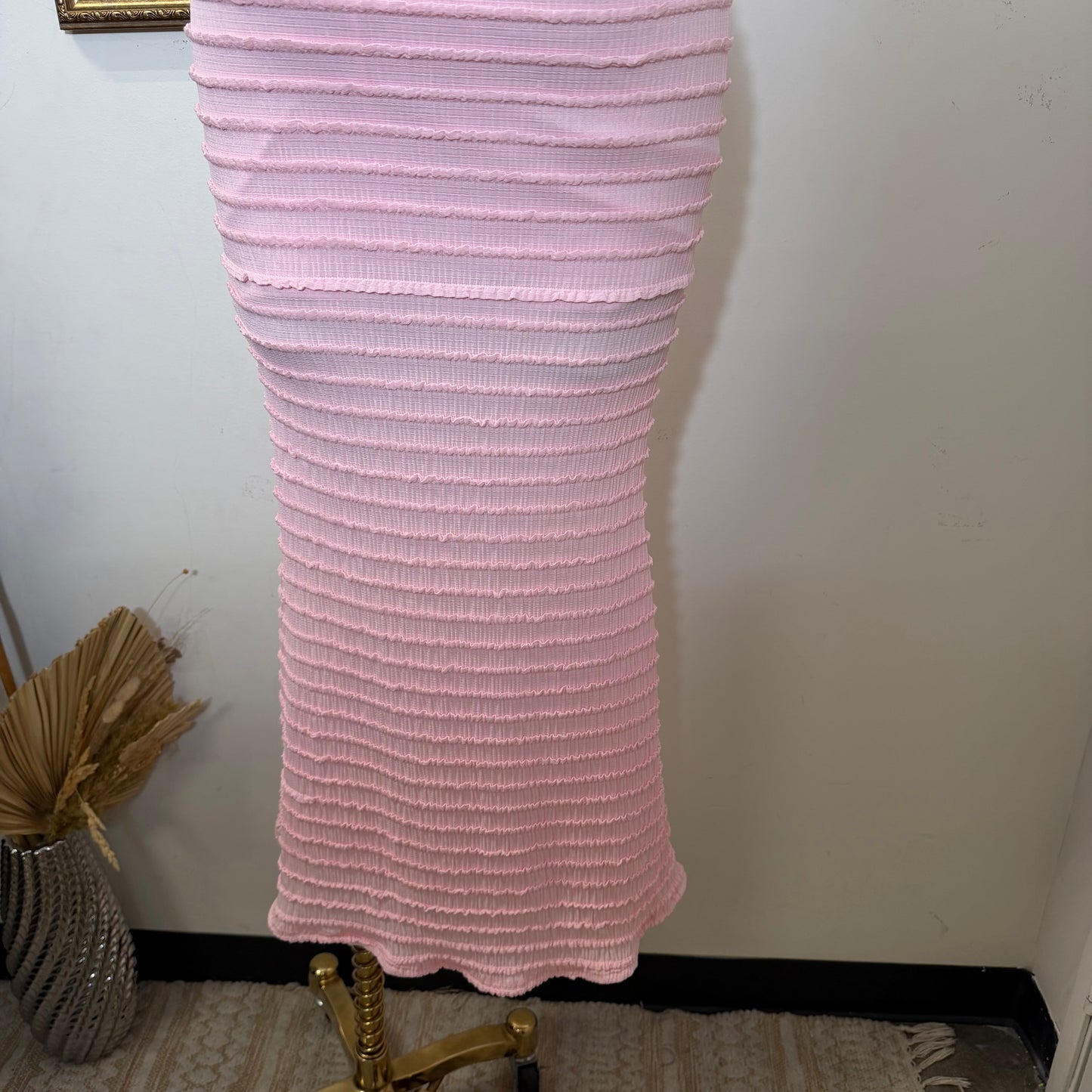 Textured Solid Off shoulder Maxi dress-Pink