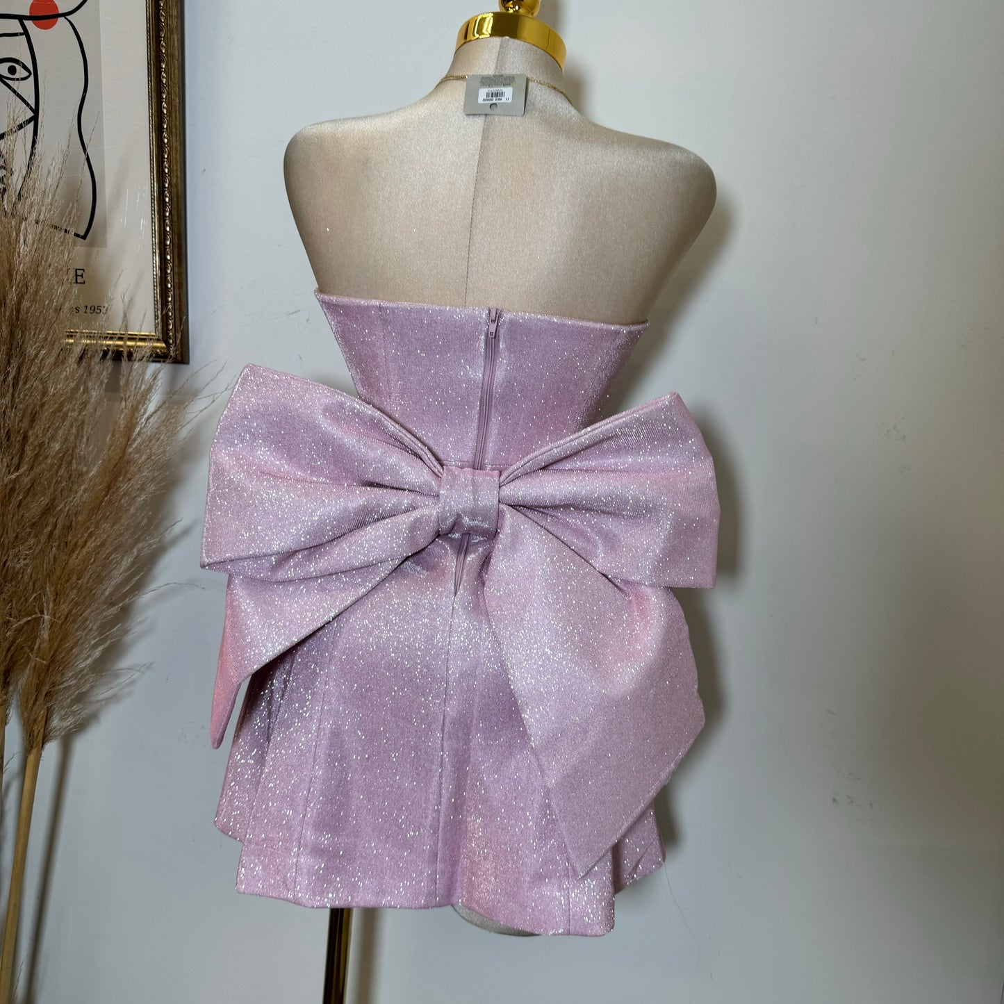 Coqueta Glitter Bow Mini Dress-Pink