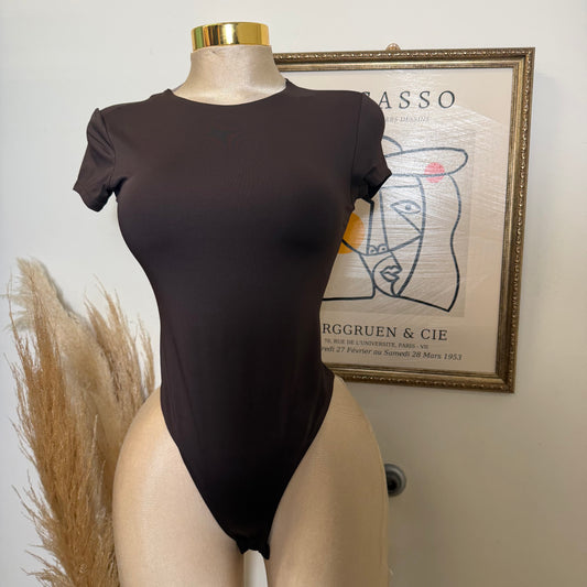 Crew Neck Short Sleeve Bodysuit-Choco