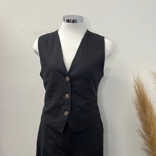 Linen Vest -Black